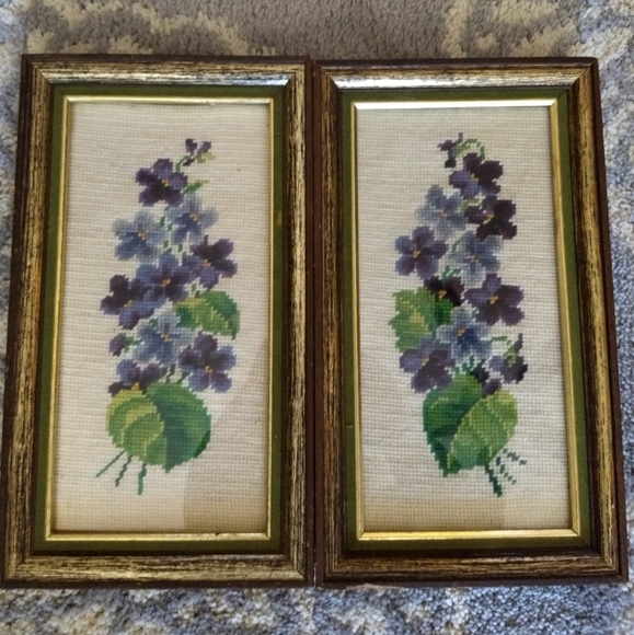 Other - Vintage Needlepoint Set Purple Floral Violet